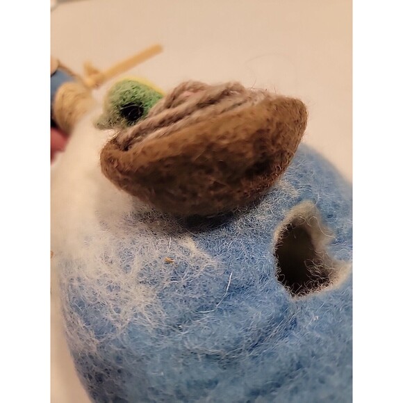Felted Wool Bird House Nest Handmade Fiber Art Artist Wood Hanger Blue White - Picture 10 of 14